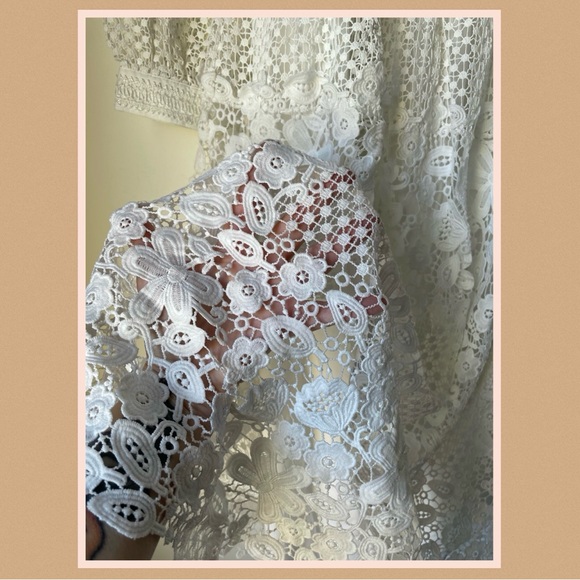 BHLDN NWOT Eyelet Lace Dress Edina Anthropologie 6 White Sheer Midi Tea Length - Picture 13 of 13